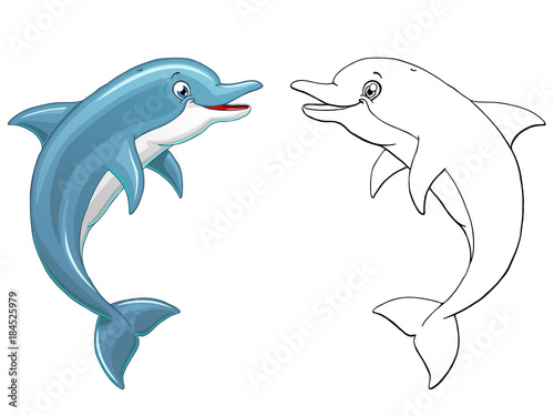Dolphin jumps colorful and outline