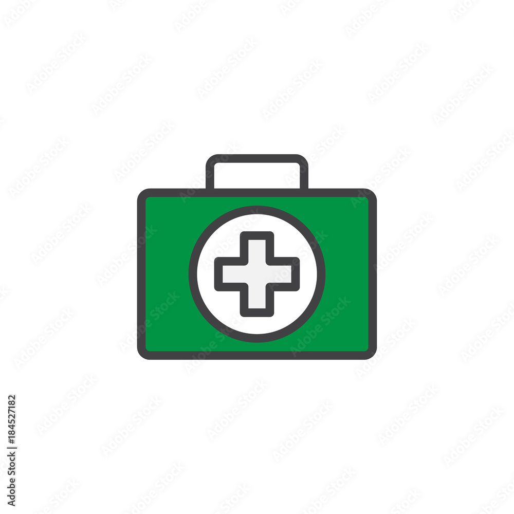 First aid kit filled outline icon, line vector sign, linear colorful pictogram isolated on white. Medical box symbol, logo illustration. Pixel perfect vector graphics First aid kit filled outline icon, line vector sign, linear colorful pictogram isolated on white. Medical box symbol, logo illustration. Pixel perfect vector graphics
