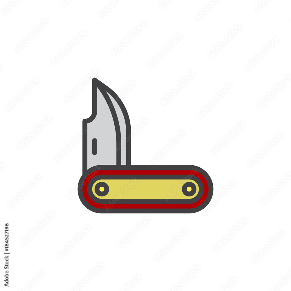 Jackknife filled outline icon, line vector sign, linear colorful pictogram isolated on white. Hiking knife symbol, logo illustration. Pixel perfect vector graphics Jackknife filled outline icon, line vector sign, linear colorful pictogram isolated on white. Hiking knife symbol, logo illustration. Pixel perfect vector graphics