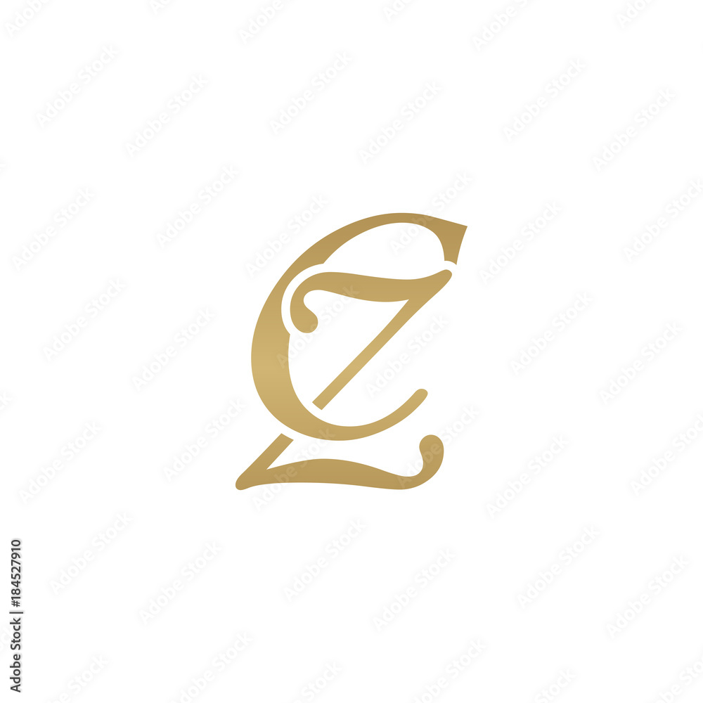 Initial letter CZ, overlapping elegant monogram logo, luxury golden color - obrazy, fototapety, plakaty 