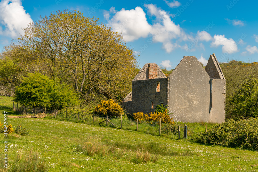 Obraz premium Ruin in the abandoned Tyneham Village, near Kimmeridge, Jurassic Coast, Dorset, UK