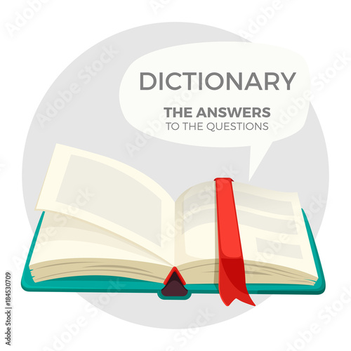 Open dictionary book with all answers to questions photo