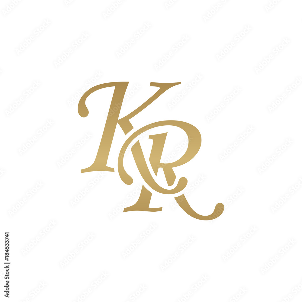Initial letter KR, overlapping elegant monogram logo, luxury golden color Initial letter KR, overlapping elegant monogram logo, luxury golden color