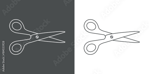 Icono plano linea tijeras gris y blanco