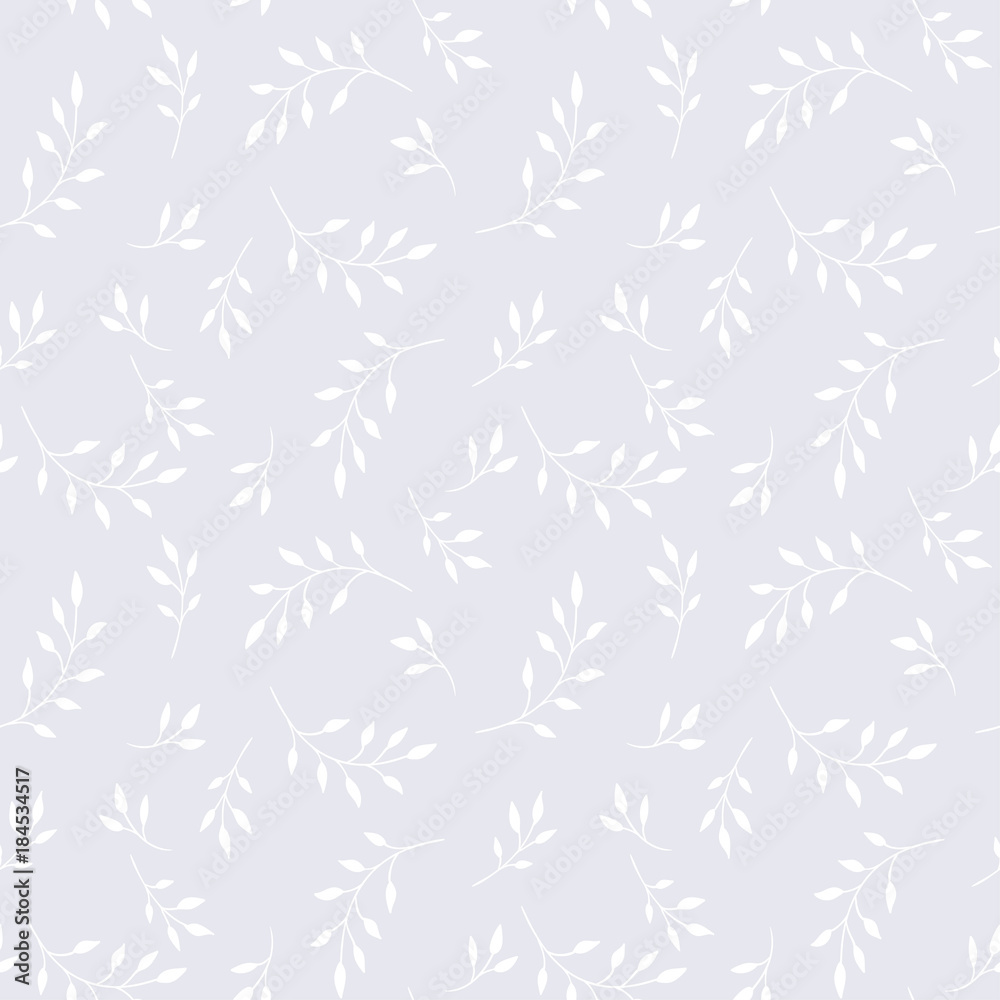 Ethnic leaves and  branches on light grey background. Vector boho  seamless pattern.