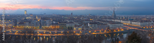 Turin - The skyline of the city at dusk.