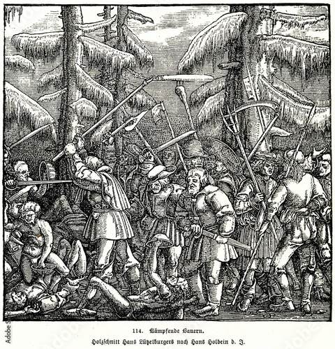 Quadro em tela Fighting peasants at German Peasants' War - woodcut by Hans Luetzelburger, after