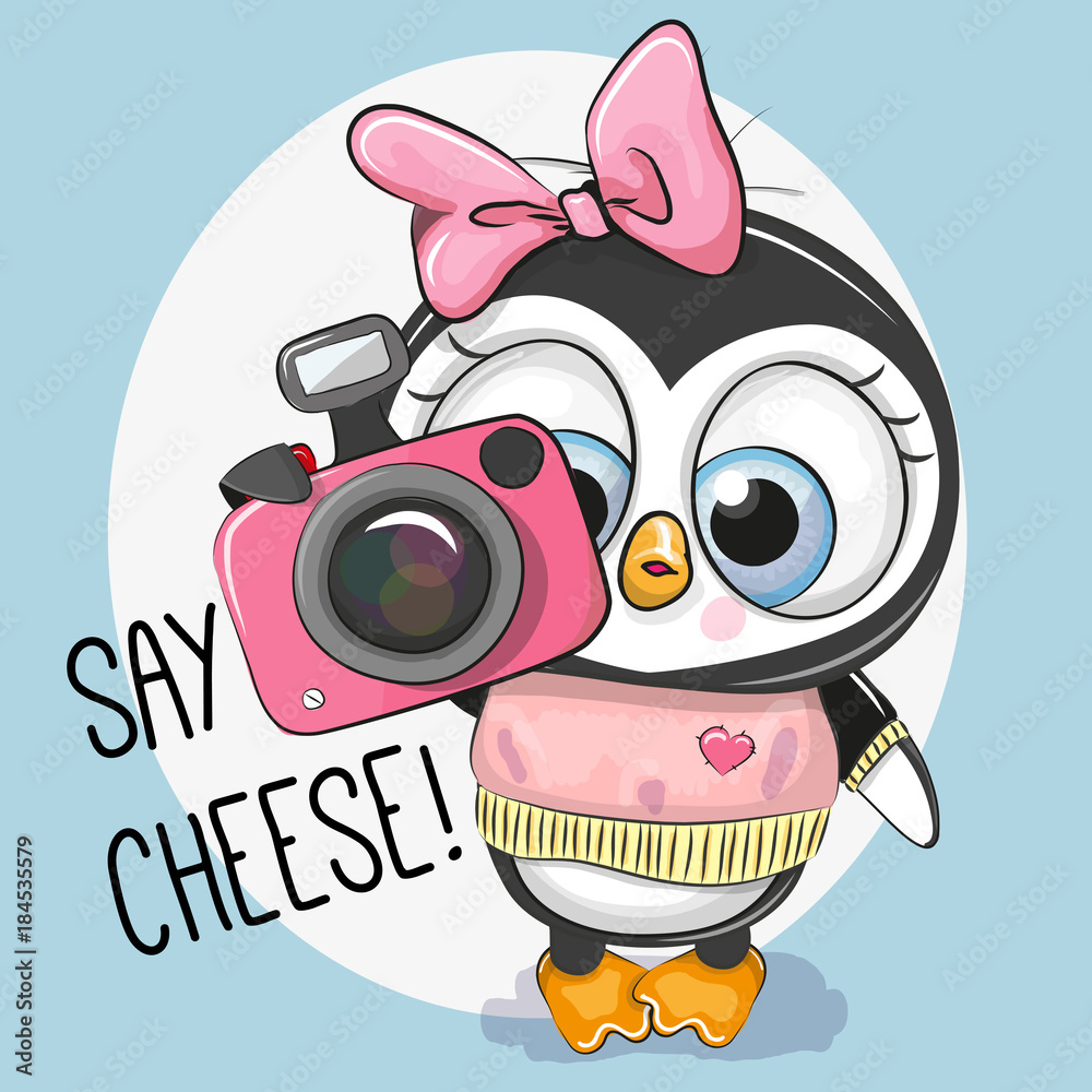 Fototapeta premium Cute cartoon Penguin with a camera