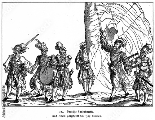 German Landsknechts by Jost Amman (from Spamers Illustrierte Weltgeschichte, 1894, 5[1], 260)