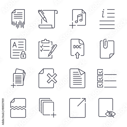 Paper icons. Document icons. Vector EPS10. Icon set with editable stroke