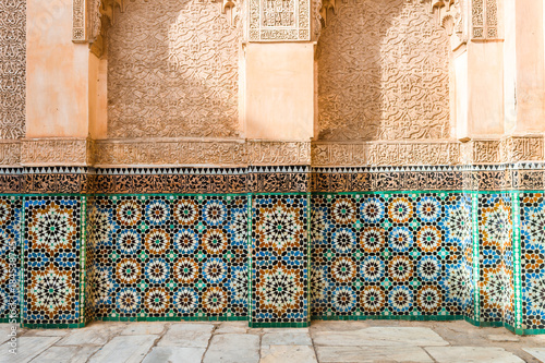 Fotótapéta colorful ornamental tiles at moroccan courtyard