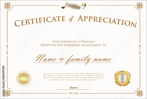 Certificate or diploma retro vintage design template 