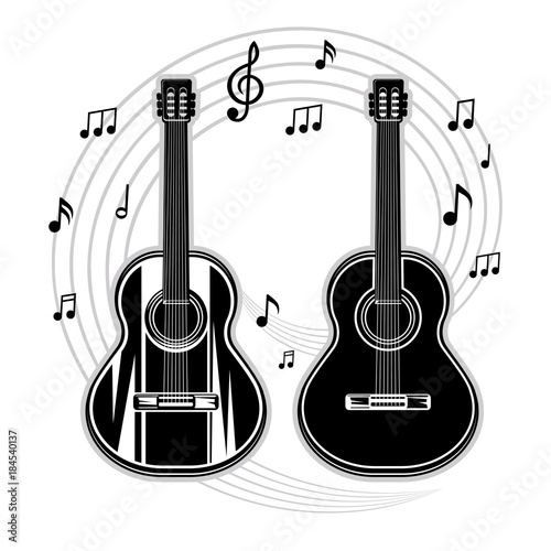 silhouette of a guitar and musical notes