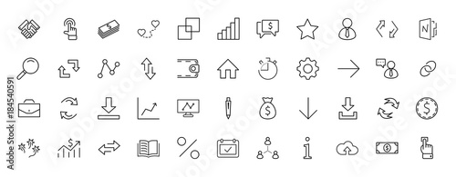 Set of business vector line icons. It contains symbols of a handshake, a user, dollar pictograms, gears, a briefcase, a bag of money, a schedule and much more. Editable move. 32x32 pixels.