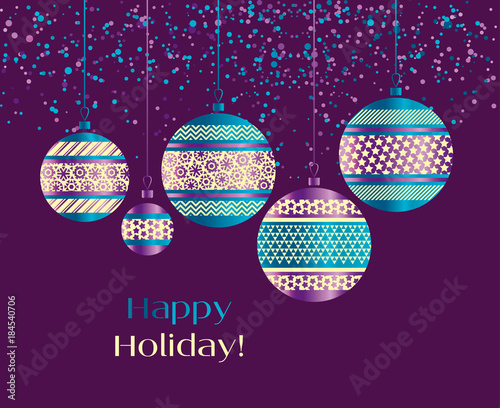 Christmas bauble decoration in violet and turquoise color. Vector illustratio...