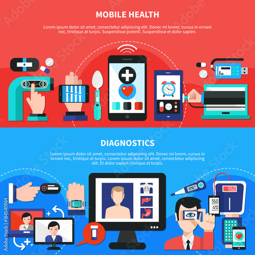 Digital Health Gadgets Flat Banners