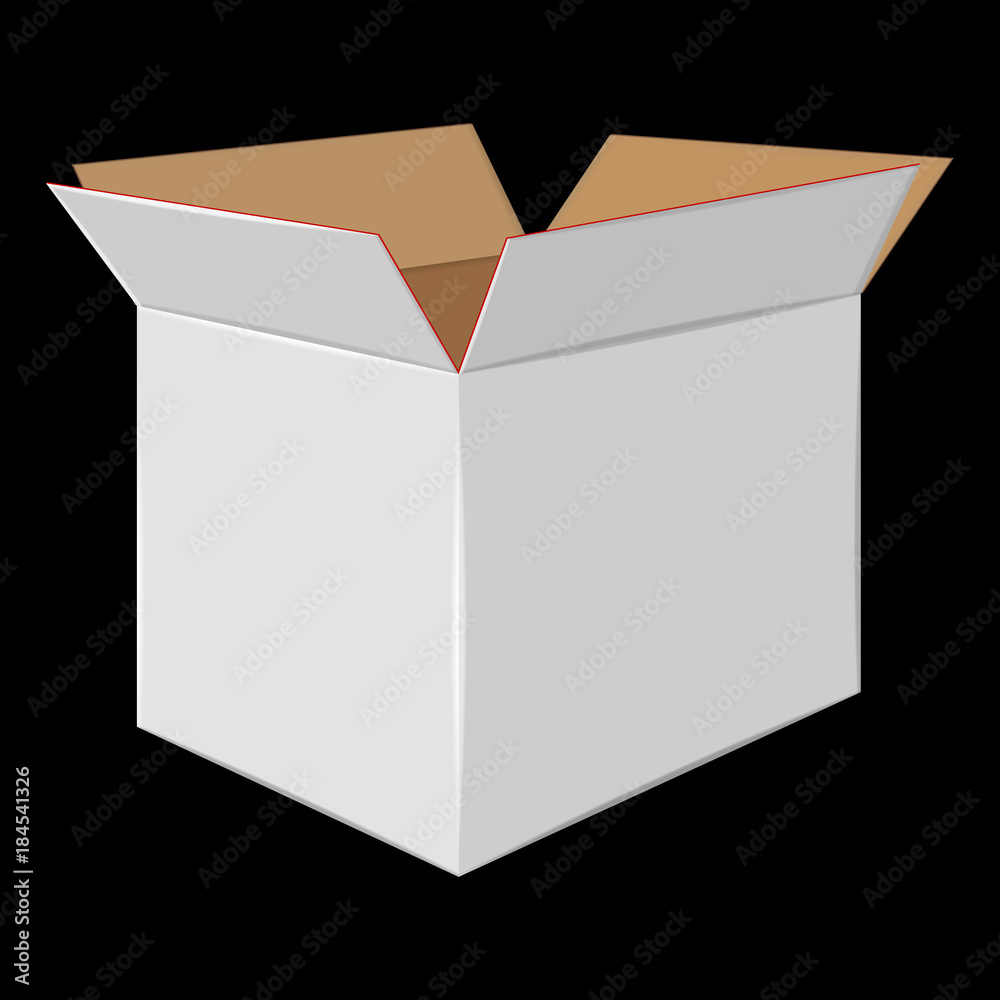 White Cardboard Open Box. Side View. Package Design White Cardboard Open Box. Side View. Package Design