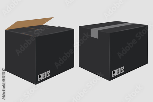 Black Cardboard Close Box. Side View. Package Design