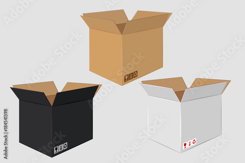 Cardboard Open Box. Side View. Package Design
