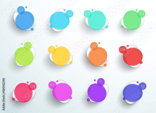 Numbered Abstract Colorful Circle Text Boxes 1 to 12 Vector