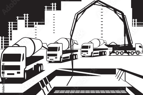 Pouring concrete on construction site - vector illustration