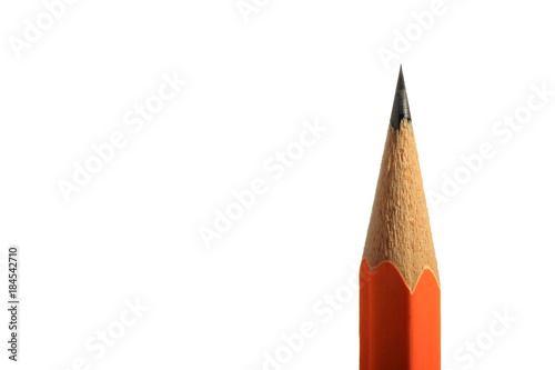A wooden sharp pencil with an eraser. Isolated on white.