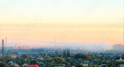 Panorama of the city at dawn