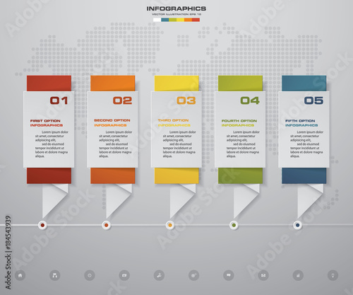 5 steps Timeline infographic element. 5 steps infographic, vector banner can be used for workflow layout, diagram,presentation, education or any number option. EPS10.