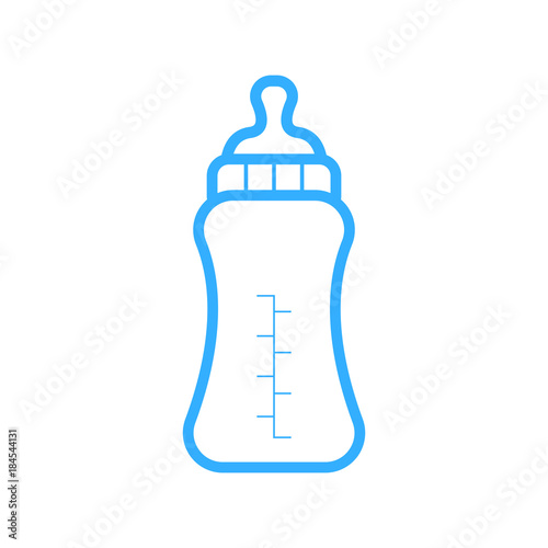 baby bottle milk, blue color, outline, vector