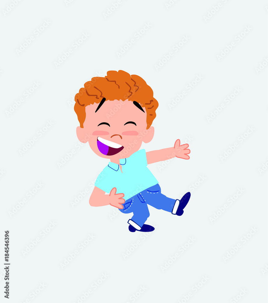Blond boy in jeans laughing while teaching something to his left. Blond boy in jeans laughing while teaching something to his left.