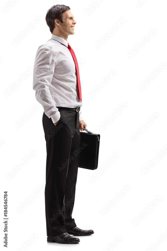 Elegant man with a briefcase waiting in line Elegant man with a briefcase waiting in line