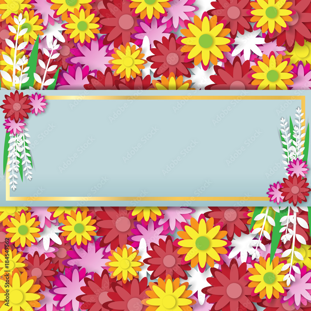 Sale banner with colorful flowers background.Paper art style vector illustration. Sale banner with colorful flowers background.Paper art style vector illustration.
