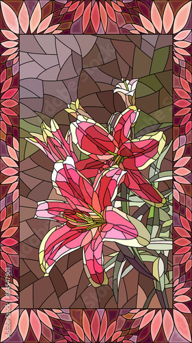 Fototapeta Naklejka Na Ścianę i Meble -  Vector illustration of couple pink lilies.