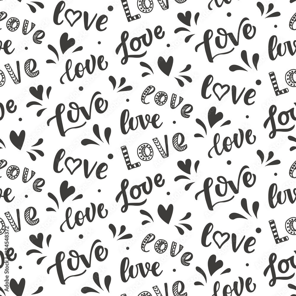 Seamless pattern with hand drawn Love lettering