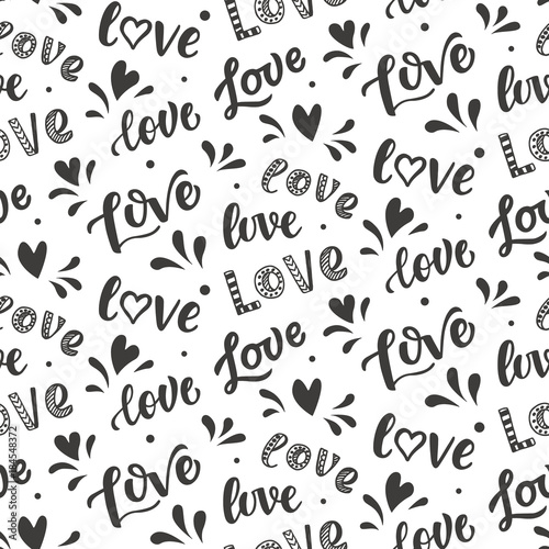 Seamless pattern with hand drawn Love lettering