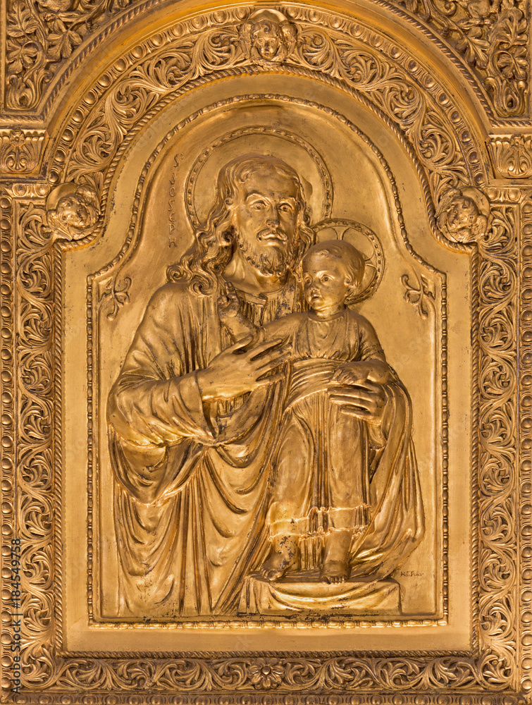LONDON, GREAT BRITAIN - SEPTEMBER 17, 2017: The Relief of St. Joseph in Westminster cathedral by Henry Charles Fehr (1867 - 1940)