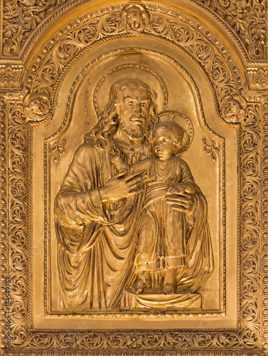 LONDON, GREAT BRITAIN - SEPTEMBER 17, 2017: The Relief of St. Joseph in Westminster cathedral by Henry Charles Fehr (1867 - 1940) photo