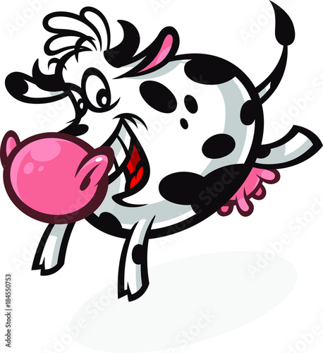 Cartoon cute cow. Emblem for printing. The running cow. Image is isolated on white background. Funny animal mascot. A hilarious character for a game or a cartoon.