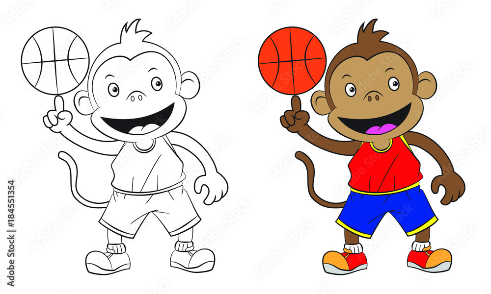 cartoon monkey playing basketball . Both in separate layers for easy editing  and coloring Stock Vector | Adobe Stock