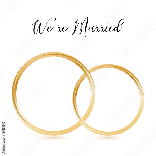 Isolted realistic Wedding gold rings with lettering WE ARE MARRIED