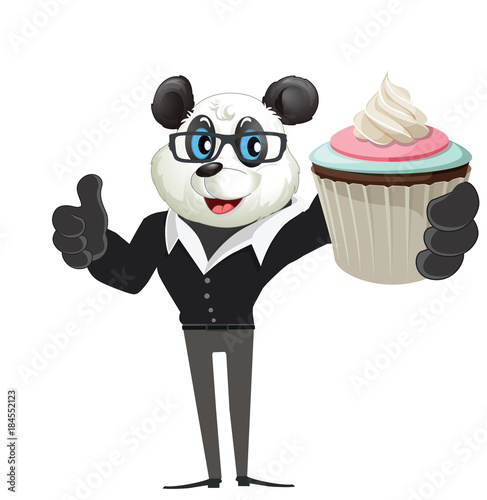 Fototapeta Naklejka Na Ścianę i Meble -  Cartoon Panda Holding Cupcake