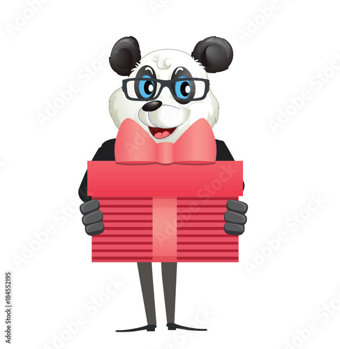 Fototapeta Naklejka Na Ścianę i Meble -  Cartoon Character Panda Holding Gift Box
