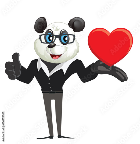 Fototapeta Naklejka Na Ścianę i Meble -  Cartoon Character Panda Holding Heart