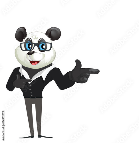 Fototapeta Naklejka Na Ścianę i Meble -  Cartoon Character Panda Pointing, Showing