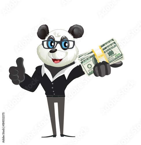 Fototapeta Naklejka Na Ścianę i Meble -  Cartoon Character Panda Holding Money