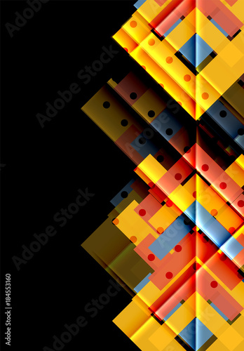 Colorful triangles and arrows on dark background