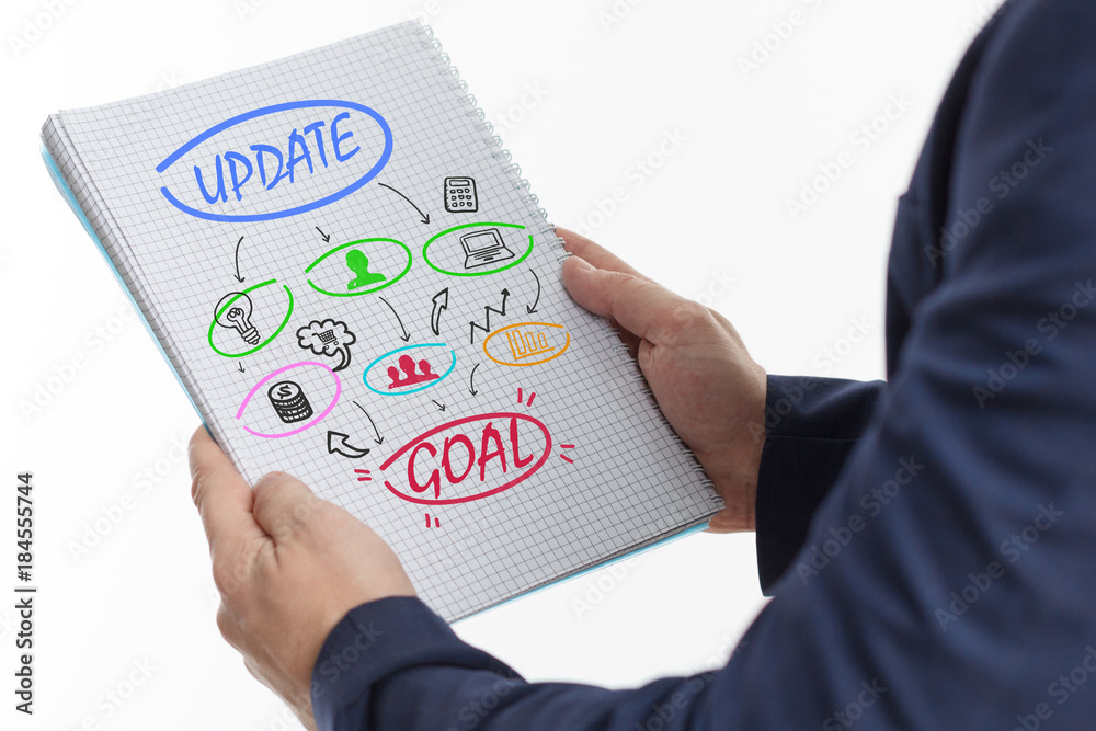 The concept of business, technology, the Internet and the network. A young businessman shows a successful scheme of work: Update The concept of business, technology, the Internet and the network. A young businessman shows a successful scheme of work: Update