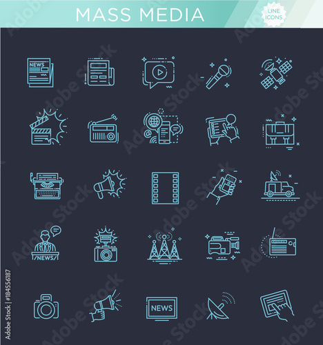 TV and media news vector icons set