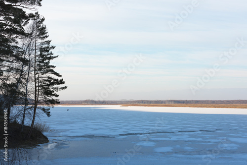 Frozen river in the vastness of Russia