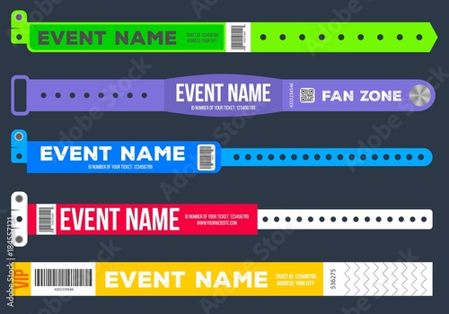 Creative vector illustration of bracelets for entrance to the event isolated on background. Art design. Abstract concept graphic element for concert fan zone, dancing club, party, music festival